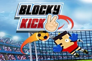 Bloklu bir futbolcu figürü, bir kurtarış yaparken kalenin önünde zıplıyor ve bir futbol topu yanından geçiyor