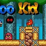 Retro tarzda, iki düşman yaratık ve mavi bir karakterin orman arka planında bulunduğu piksel sanat görseli