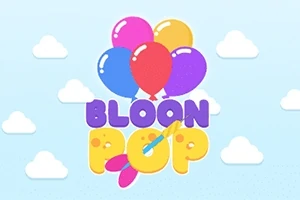 Renkli balonlar ve BLOON POP yazısının yer aldığı bulutlu bir arka plan