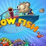 Blowfish karakterleri ve denizaltı temalı renkli bir sahne