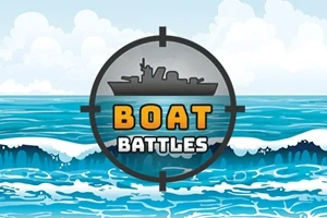 Dalgalarla çevrili deniz ortasında bir savaş gemisi ve üstünde Boat Battles yazısı