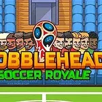 Çizgi film tarzı futbolcu karakterlerin başlarının gösterildiği, Bobblehead Soccer Royale metninin bulunduğu bir stadyum sahnesi