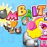 Renkli bir arka plan üzerinde çizgi karakterler ve büyük harflerle yazılmış Bomb It 2 yazısı