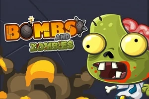 Yeşil bir zombi karakteri ve yanında patlama efektleri ile çevrili Bombs and Zombies yazısı