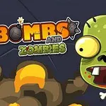 Yeşil bir zombi karakteri ve yanında patlama efektleri ile çevrili Bombs and Zombies yazısı