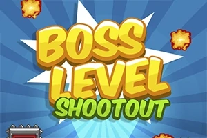 Renkli grafiklerle Boss Level Shootout yazısı patlayan efektler eşliğinde
