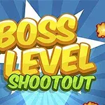 Renkli grafiklerle Boss Level Shootout yazısı patlayan efektler eşliğinde