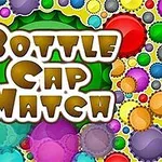 Renkli şişe kapaklarının arka planına yerleştirilmiş büyük harflerle Bottle Cap Match yazısı