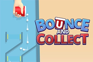 Bir elin beyaz topları kırmızı bir kaptan aşağıya döktüğü ve yan tarafta Bounce and Collect yazısının bulunduğu grafik