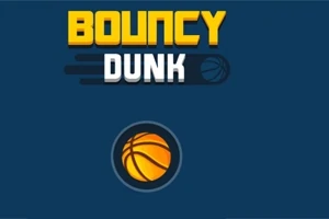 Mavi arka plan üzerinde sarı basketbol topu ve Bouncy Dunk yazısı