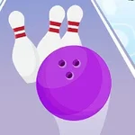 Mor bir bowling topu ve üç dikey duran bovling lobutu