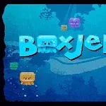 Mavi arka plan üzerinde renkli kutucuklar ve BoxJelly yazısı