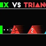 Yeşil bir kutu, kırmızı ve mavi üçgenlere karşı sıralanmış ve üstte BOX VS TRIANGLES yazısı bulunuyor
