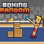 Pixel tarzında iki boksör ringde karşı karşıya, arka planda kutular ve Boxing Random yazısı görülüyor