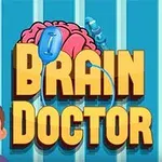 Mavi arka planda büyük harflerle Brain Doctor yazısı, pembe bir beyin grafiği ve yanında bir doktor çizimi