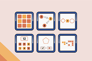 Altı farklı geometrik ve sayısal bulmaca içeren karelerin yer aldığı bir görsel