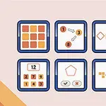Altı farklı geometrik ve sayısal bulmaca içeren karelerin yer aldığı bir görsel