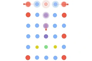 Farklı renkteki dairelerin düzenli bir şekilde sıralandığı minimalist bir grafik