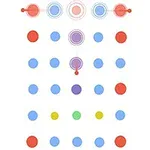 Farklı renkteki dairelerin düzenli bir şekilde sıralandığı minimalist bir grafik