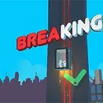 Başında “Breaking Fall” yazan, gökdelenin yanındaki asansörün içinde üç kişi bulunan çizgi film tarzı bir sahne
