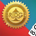 Altın bir rozette BRIDGE yazısı ve yan tarafında çeşitli kağıt desteleri