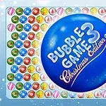 Mavi bir topun üzerinde Bubble Game 3 Christmas Edition yazısı ve etrafında renkli yuvarlak toplar