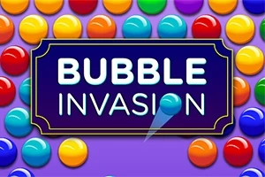 Renkli baloncukların arasında Bubble Invasion yazılı bir afiş