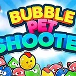 Renkli balonlarla dolu ve üzerinde Bubble Pet Shooter yazan canlı bir görsel
