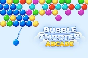 Farklı renklerde toplar ve “Bubble Shooter Arcade” yazısı