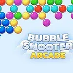 Farklı renklerde toplar ve “Bubble Shooter Arcade” yazısı