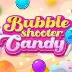 Renkli baloncuklar ve şekerlerle çevrili, Bubble Shooter Candy 2 başlıklı bir tasarım