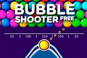 Renkli balonlar, Bubble Shooter Free yazısı ve bir nişan alma mekanizması