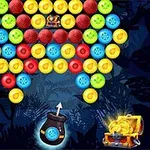 Renkli toplarla dolu bir ekranın ortasında bir mancınık ve alt kısımda hazine sandıkları