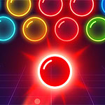 Bubble Shooter Neon Renkli ışıltılı toplar ve kırmızı parlayan bir topun bulunduğu neon tarzda bir sahne