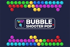 Renkli baloncukların dizildiği ve ortasında Bubble Shooter Pop metni bulunan bir ekran