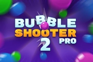 Renkli baloncuklar ve mor arka plan üzerinde Bubble Shooter 2 Pro yazısı