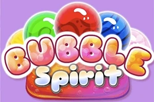 Renkli baloncuklar ve Bubble Spirit yazısı, mor arka planda yer alıyor