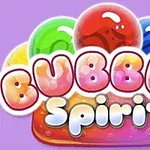 Renkli baloncuklar ve Bubble Spirit yazısı, mor arka planda yer alıyor