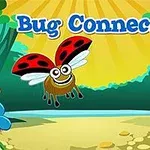 Sevimli bir uğur böceği, yeşil bir orman zemininde Bug Connect yazısının altında kanatlarını açmış şekilde uçuyor