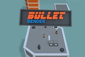 Üstünde Bullet Bender yazan bir tabela, çatıda duran üç karakter ve çevresinde binaların olduğu bir sahne