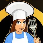 Beyaz şef şapkası takan kadın, elinde spatula tutarken gülümsüyor
