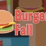 Çizgi tarzı bir hamburger ve yanında kırmızı renkte Burger Fall yazısı