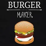 Üst kısmında BURGER MAKER yazan siyah bir arka plan üzerinde bir hamburger resmi
