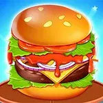 Parlak mavi arka plan üzerinde, marul, domates, soğan, peynir ve soslarla kat kat yapılmış büyük bir hamburger