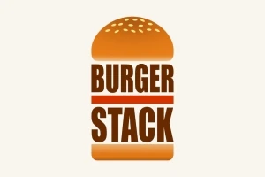 Üstte susamlı hamburger ekmeği görseli, ortasında BURGER STACK yazısı