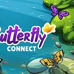 Renkli kelebeklerin uçuştuğu bir dere kenarının üstünde “Butterfly Connect” yazısı