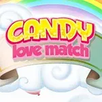 Gökkuşağı ve bulutların üzerinde Candy Love Match yazılı bir afiş