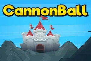 Kırmızı çatılı bir kale ve üstünde CannonBall yazısı bulunan mavi bir arka plan