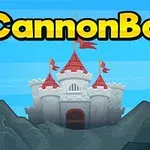 Kırmızı çatılı bir kale ve üstünde CannonBall yazısı bulunan mavi bir arka plan