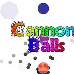 Renkli Cannon Balls yazısı, beyaz arka plan üzerinde çeşitli büyüklükte altıgenler ve küçük dairesel şekillerle çevrili